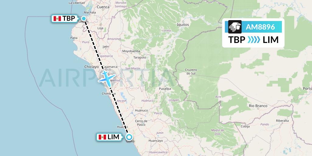 AM8896 Aeromexico Flight Map: Tumbes to Lima