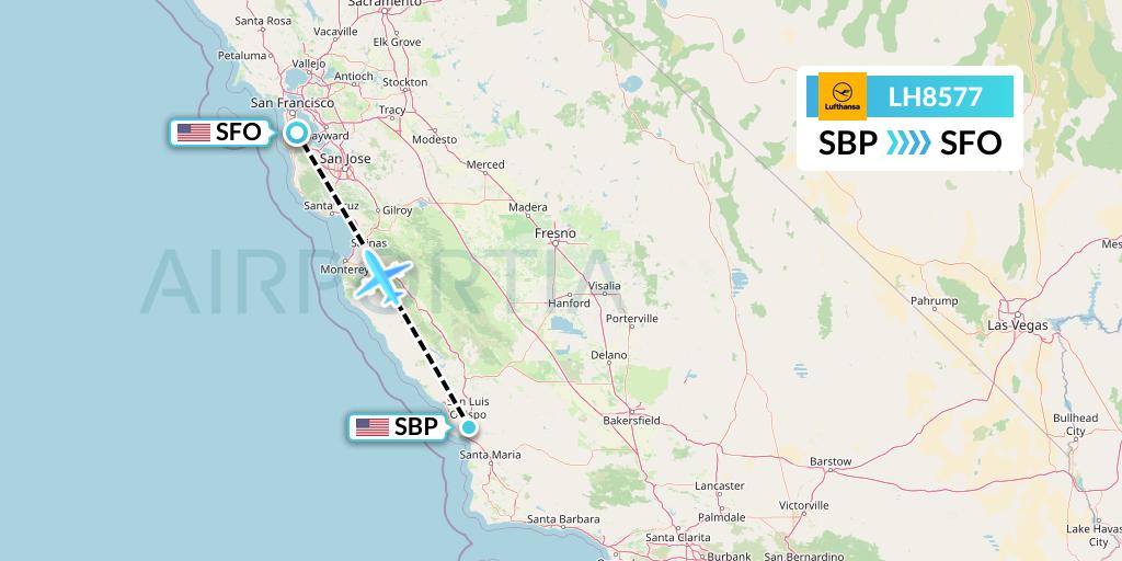 LH8577 Lufthansa Flight Map: San Luis Obispo to San Francisco