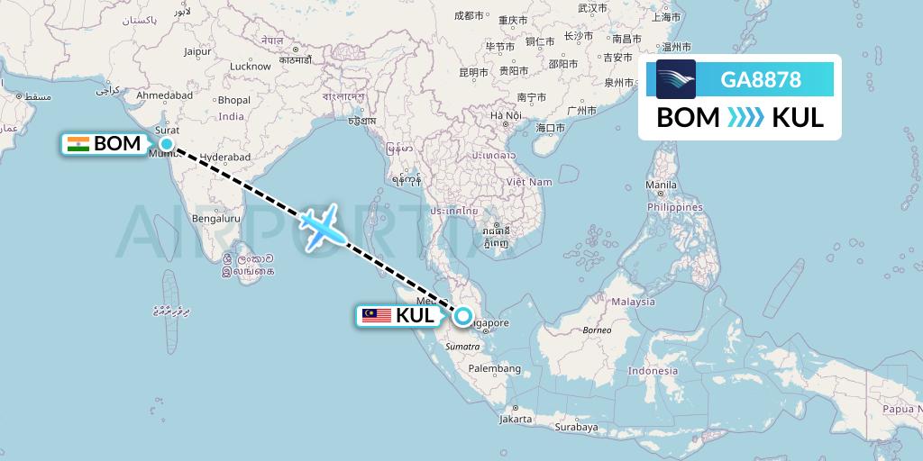 GA8878 Garuda Indonesia Flight Map: Mumbai to Kuala Lumpur