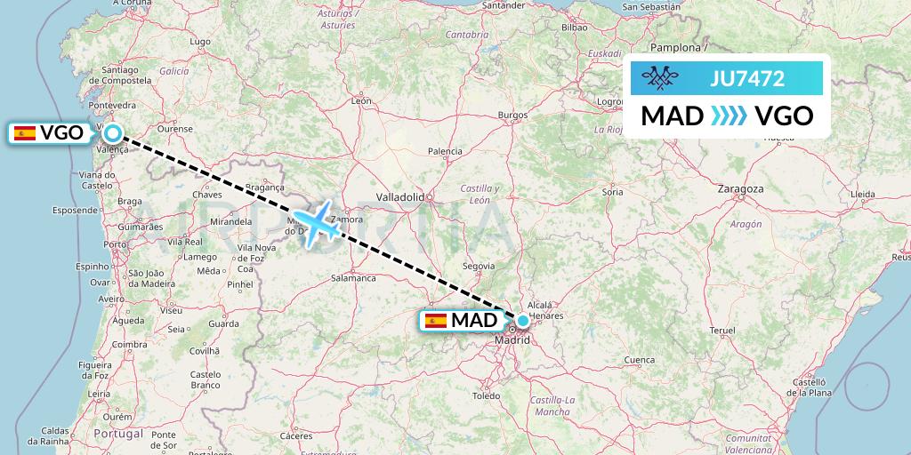 JU7472 AirSERBIA Flight Map: Madrid to Vigo