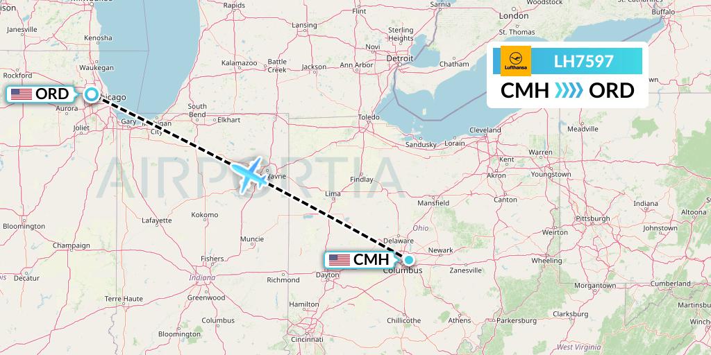 LH7597 Lufthansa Flight Map: Columbus to Chicago