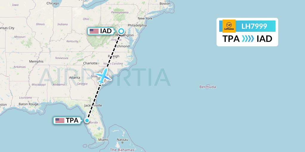 LH7999 Lufthansa Flight Map: Tampa to Washington