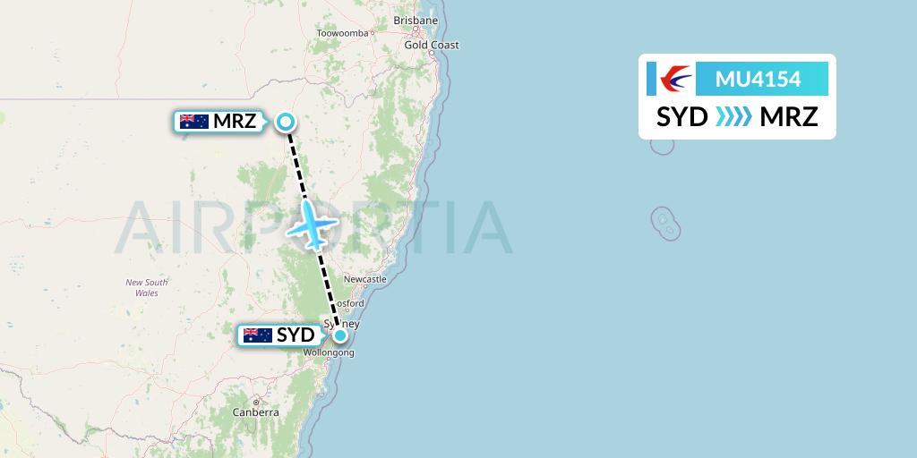 MU4154 China Eastern Airlines Flight Map: Sydney to Moree