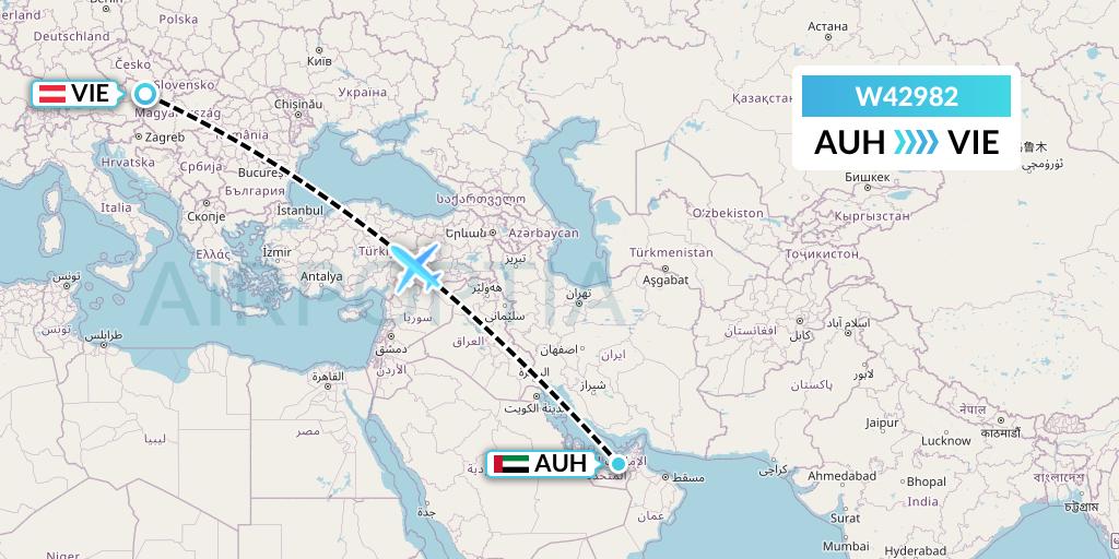 W42982 Wizz Air Malta Flight Map: Abu Dhabi to Vienna