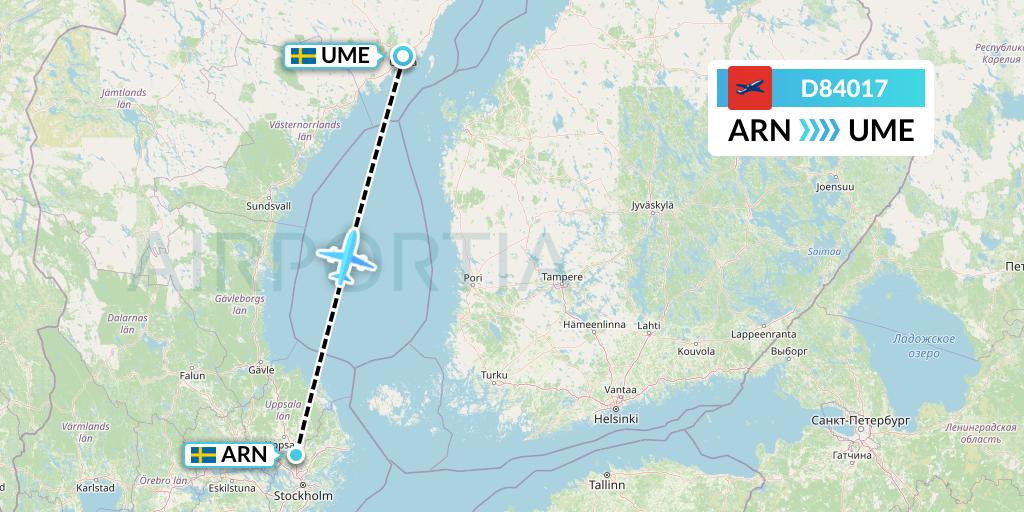 D84017 Norwegian Air International Flight Map: Stockholm to Umea