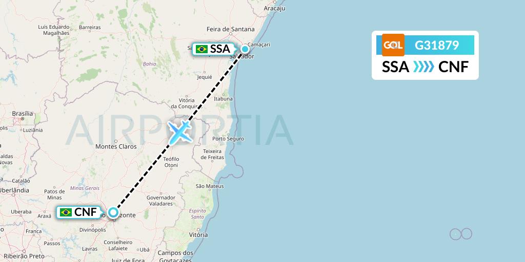 G31879 GOL Transportes Aeros Flight Map: Salvador to Belo Horizonte