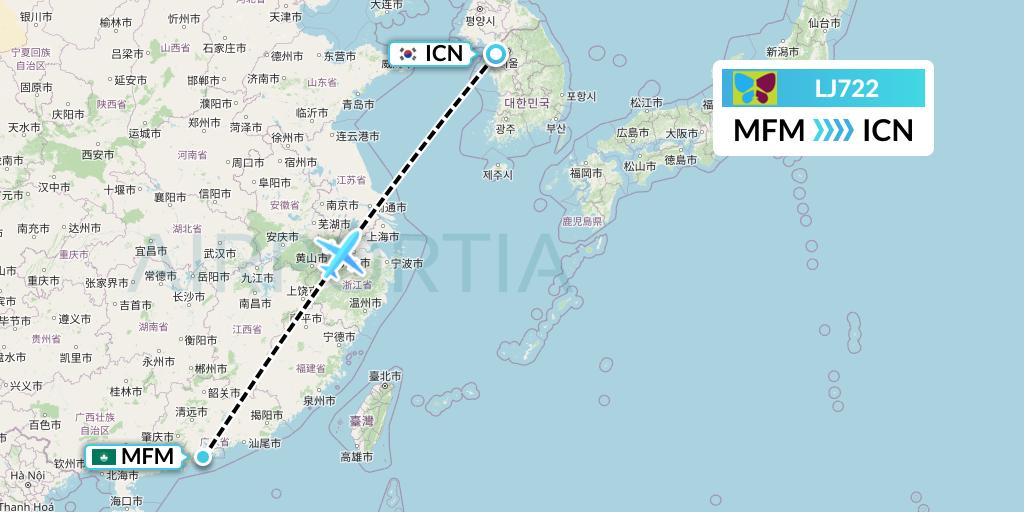 LJ722 Jin Air Flight Map: Macau to Seoul