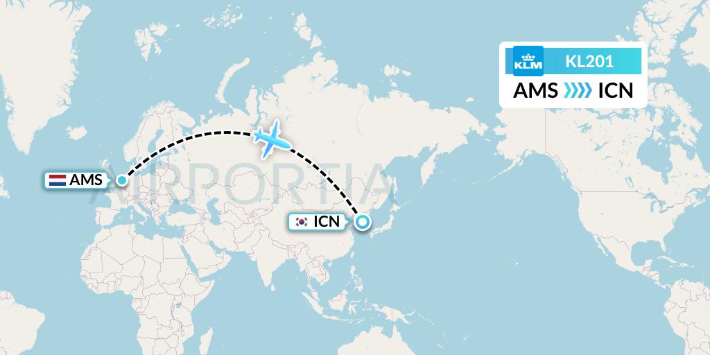 KL201 KLM Flight Map: Amsterdam to Seoul