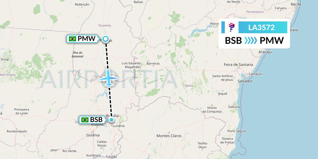 LA3572 LAN Airlines Flight Map: Brasilia to Palmas