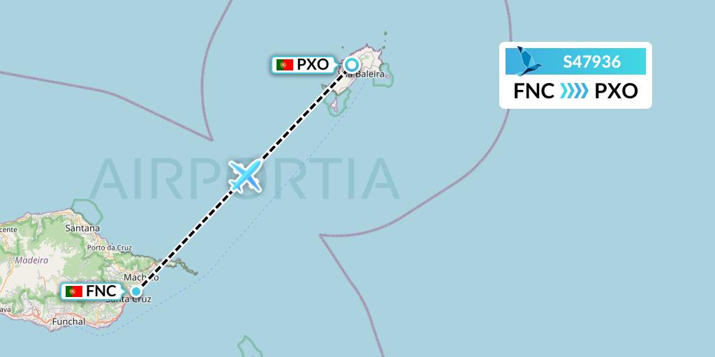 S47936 Azores Airlines Flight Map: Funchal to Porto Santo