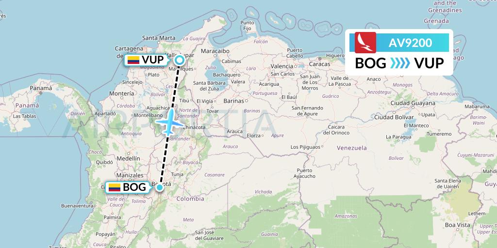 AV9200 Avianca Flight Map: Bogota to Valledupar