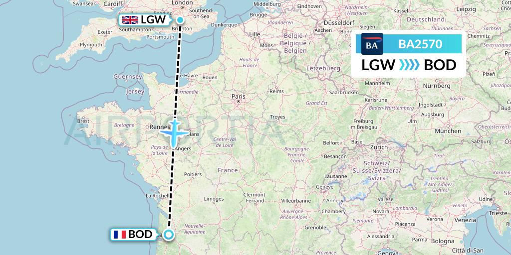 BA2570 Flight Status British Airways London to Bordeaux (BAW2570)