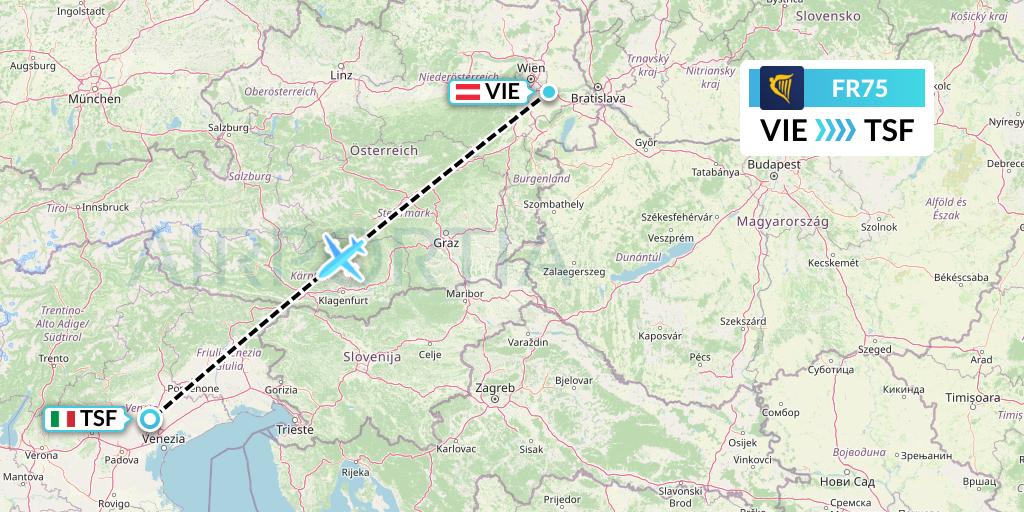 FR75 Ryanair Flight Map: Vienna to Treviso