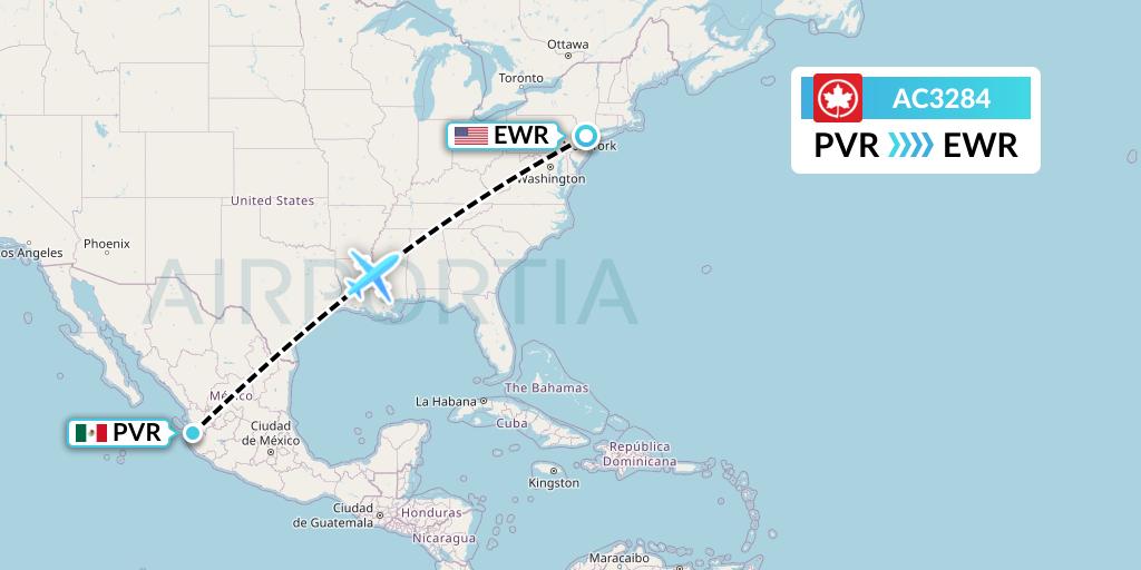 AC3284 Air Canada Flight Map: Puerto Vallarta to New York