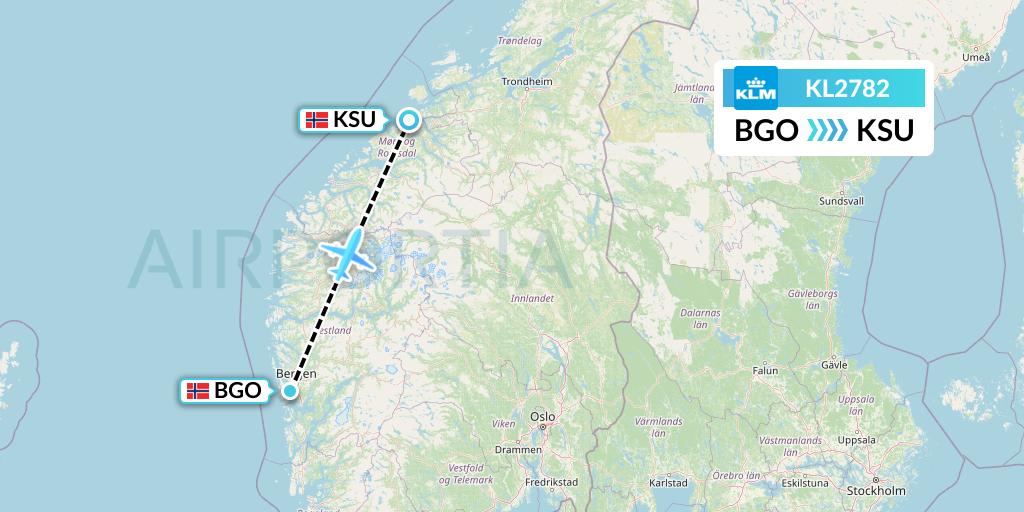 KL2782 KLM Flight Map: Bergen to Kristiansund