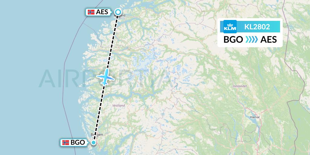 KL2802 KLM Flight Map: Bergen to Alesund