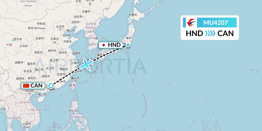 MU4207 China Eastern Airlines Flight Map: Tokyo to Guangzhou