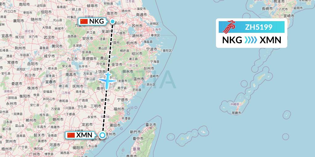 ZH5199 Shenzhen Airlines Flight Map: Nanjing to Xiamen