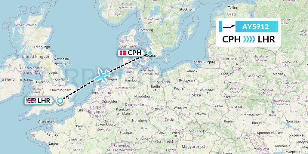 AY5912 Finnair Flight Map: Copenhagen to London