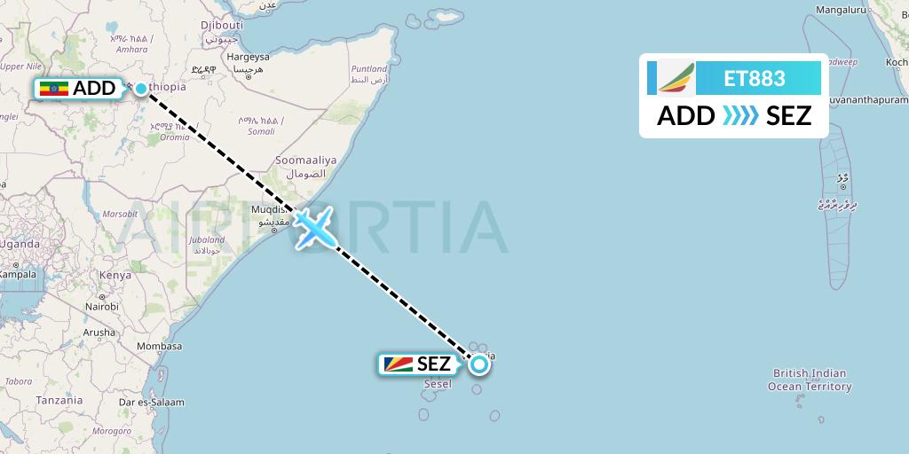 ET883 Ethiopian Airlines Flight Map: Addis Ababa to Victoria
