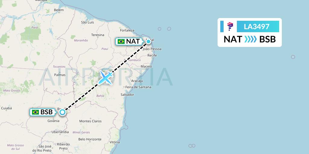 LA3497 LAN Airlines Flight Map: Natal to Brasilia