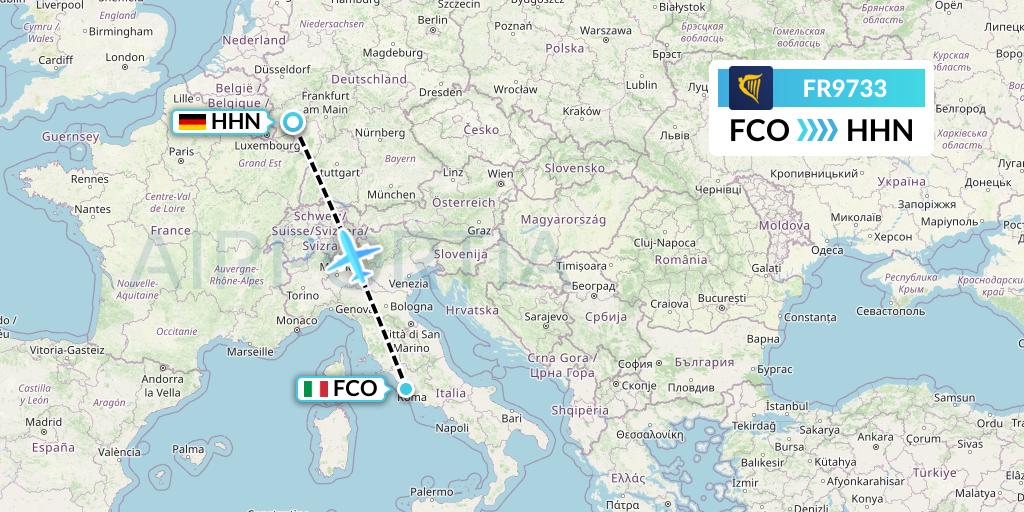 FR9733 Ryanair Flight Map: Rome to Hahn