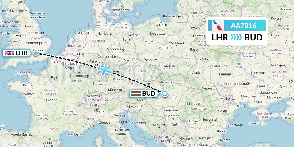 AA7016 American Airlines Flight Map: London to Budapest