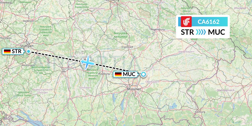 CA6162 Air China Flight Map: Stuttgart to Munich