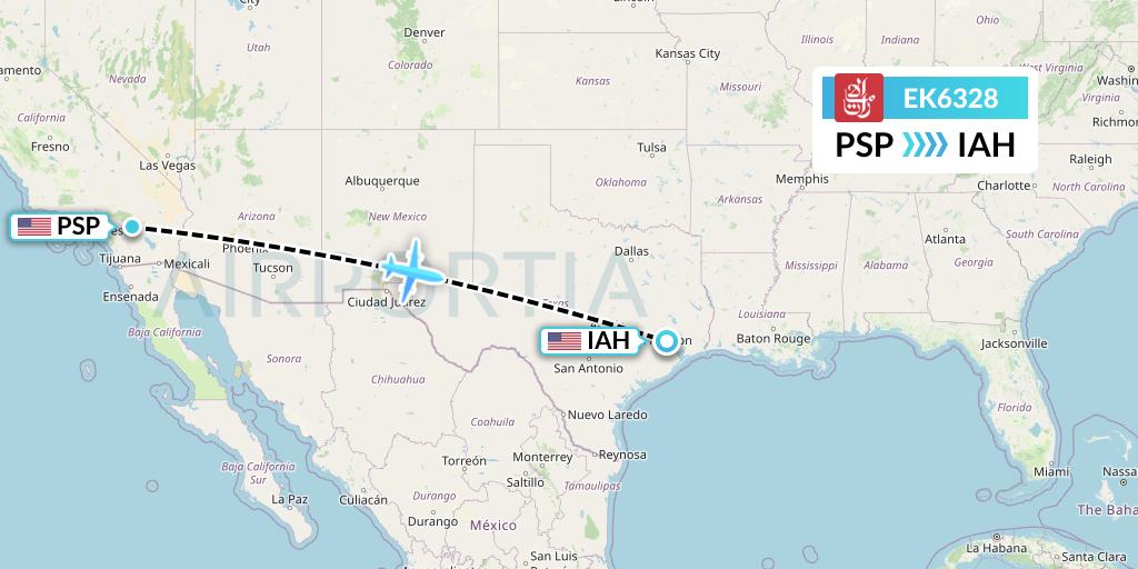 EK6328 Emirates Flight Map: Palm Springs to Houston