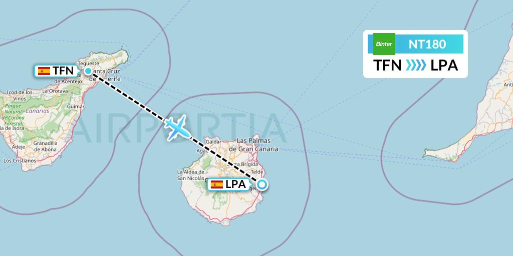 NT180 Binter Canarias Flight Map: Tenerife to Las Palmas