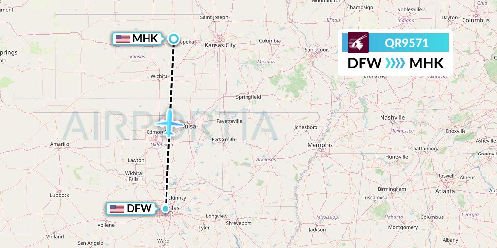 QR9571 Qatar Airways Flight Map: Dallas to Manhattan