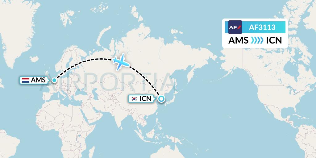 AF3113 Air France Flight Map: Amsterdam to Seoul