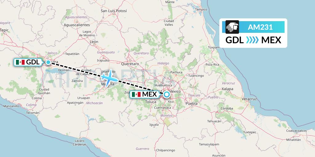 AM231 Aeromexico Flight Map: Guadalajara to Mexico City