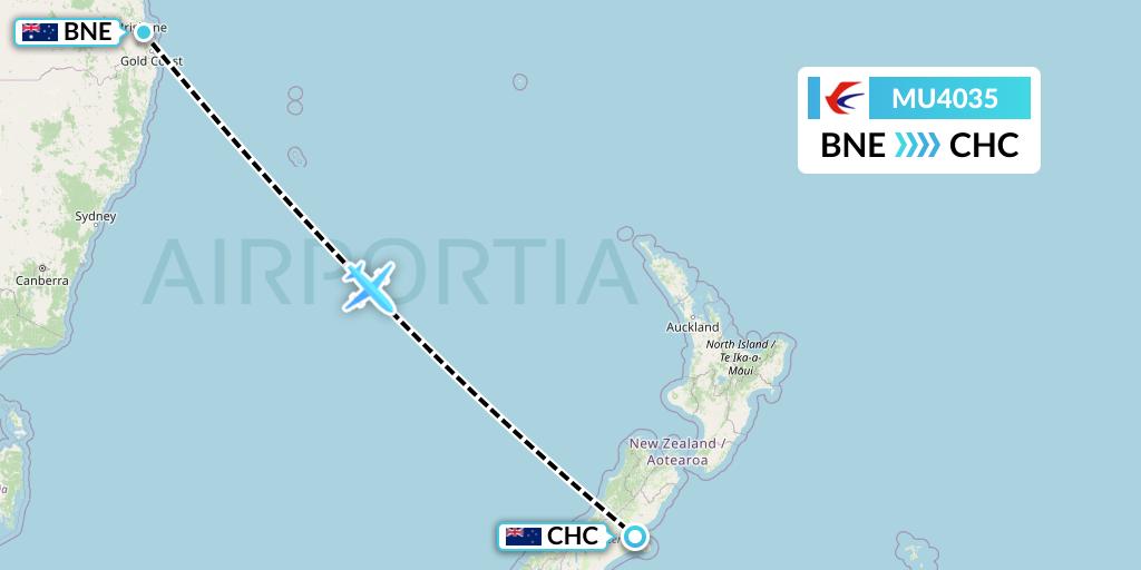 MU4035 China Eastern Airlines Flight Map: Brisbane to Christchurch