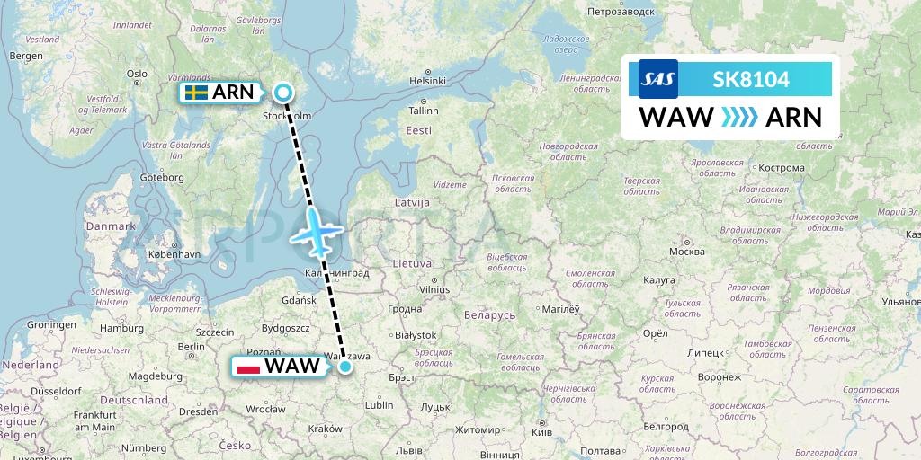 SK8104 SAS Flight Map: Warsaw to Stockholm