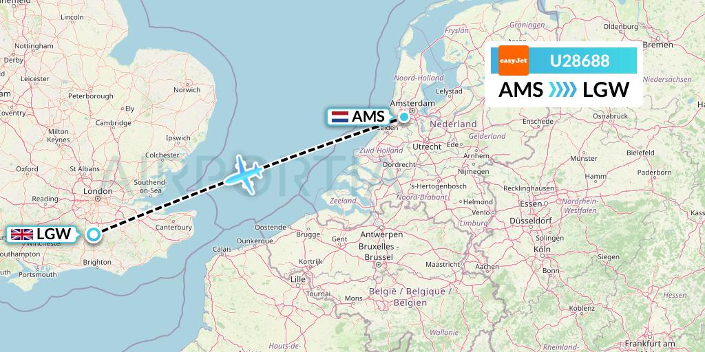 U28688 EasyJet Flight Map: Amsterdam to London