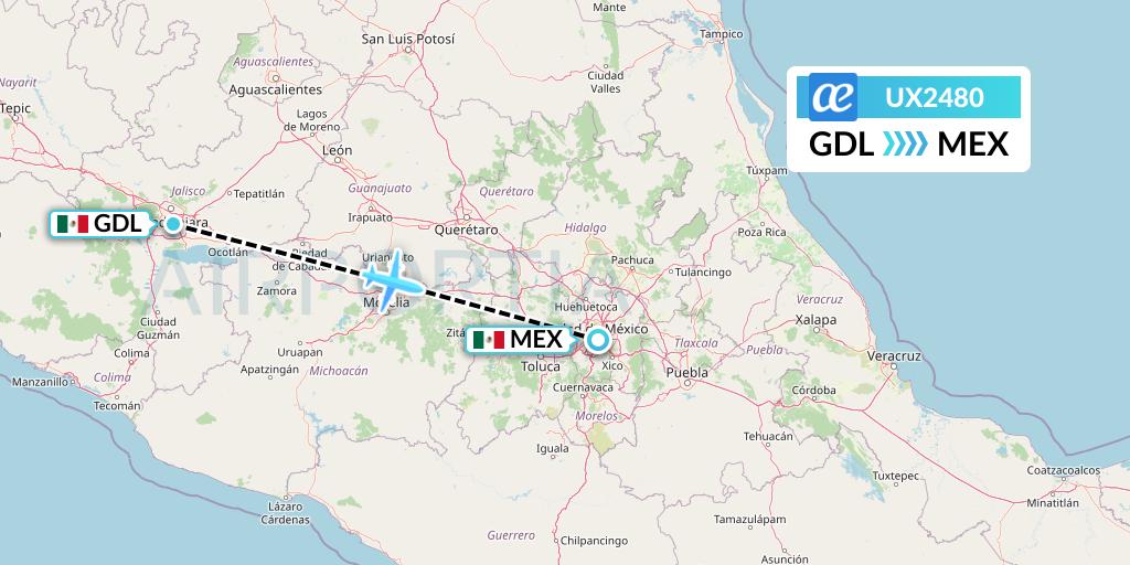 UX2480 Air Europa Flight Map: Guadalajara to Mexico City