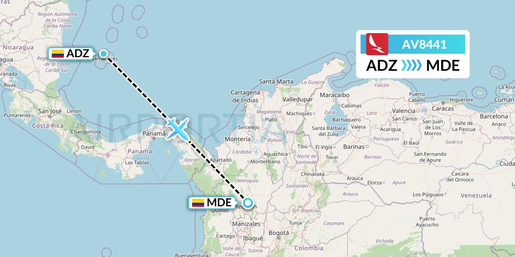 AV8441 Avianca Flight Map: San Andres Island to Medellin