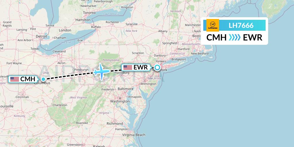 LH7666 Lufthansa Flight Map: Columbus to New York