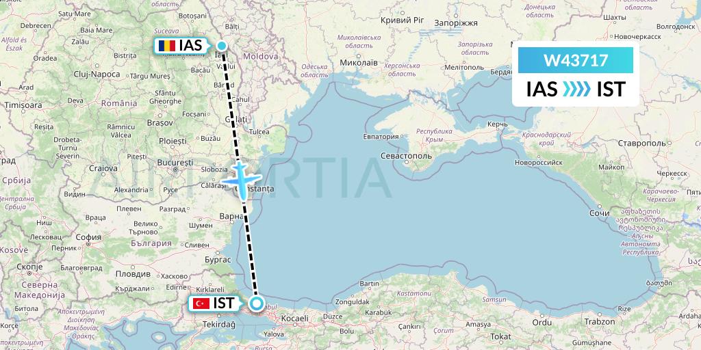 W43717 Wizz Air Malta Flight Map: Iasi to Istanbul