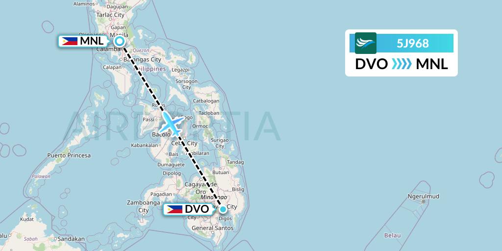 5J968 CEBU Pacific Air Flight Map: Davao City to Manila