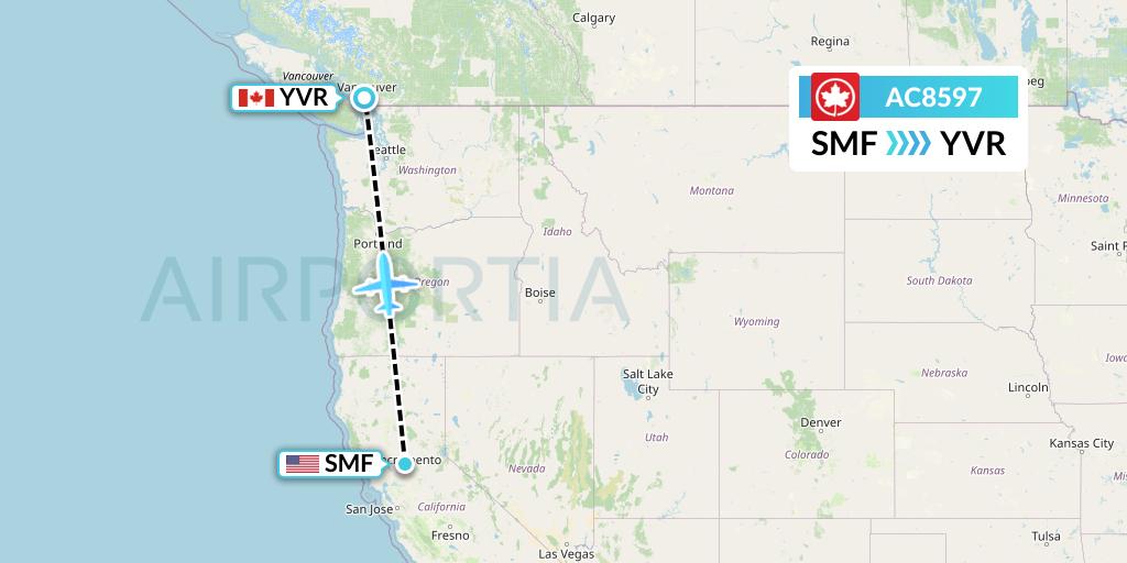 AC8597 Air Canada Flight Map: Sacramento to Vancouver