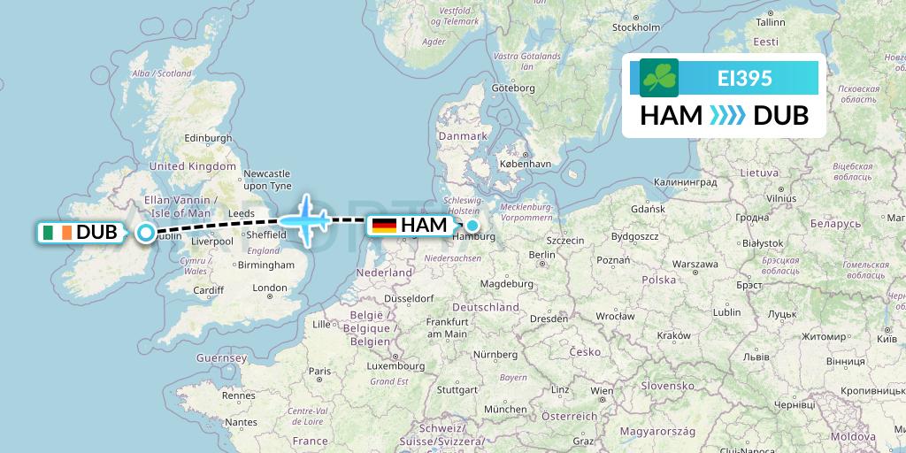 EI395 Aer Lingus Flight Map: Hamburg to Dublin