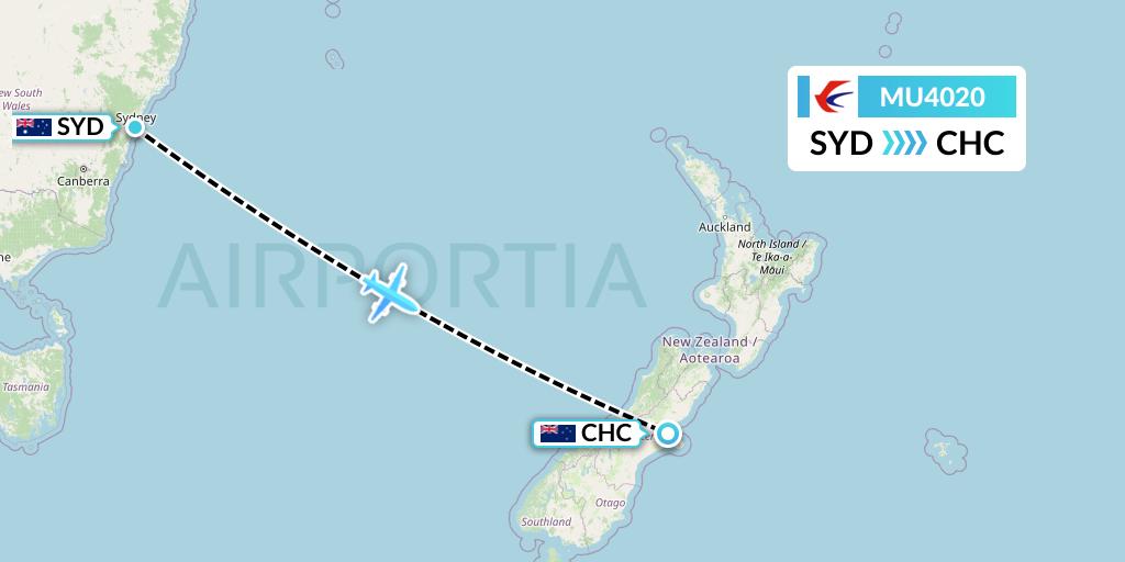 MU4020 China Eastern Airlines Flight Map: Sydney to Christchurch