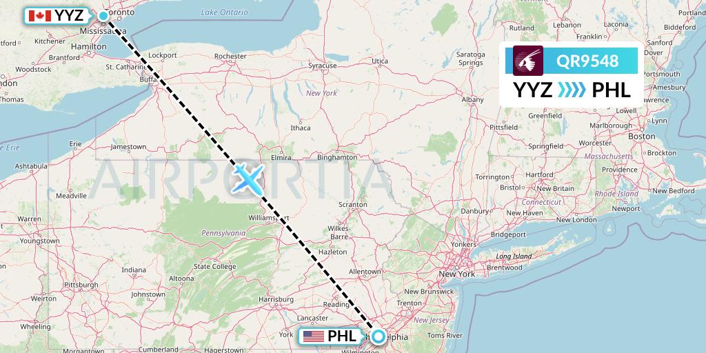 QR9548 Qatar Airways Flight Map: Toronto to Philadelphia