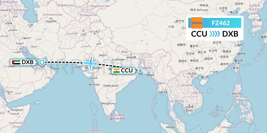 FZ462 FlyDubai Flight Map: Kolkata to Dubai
