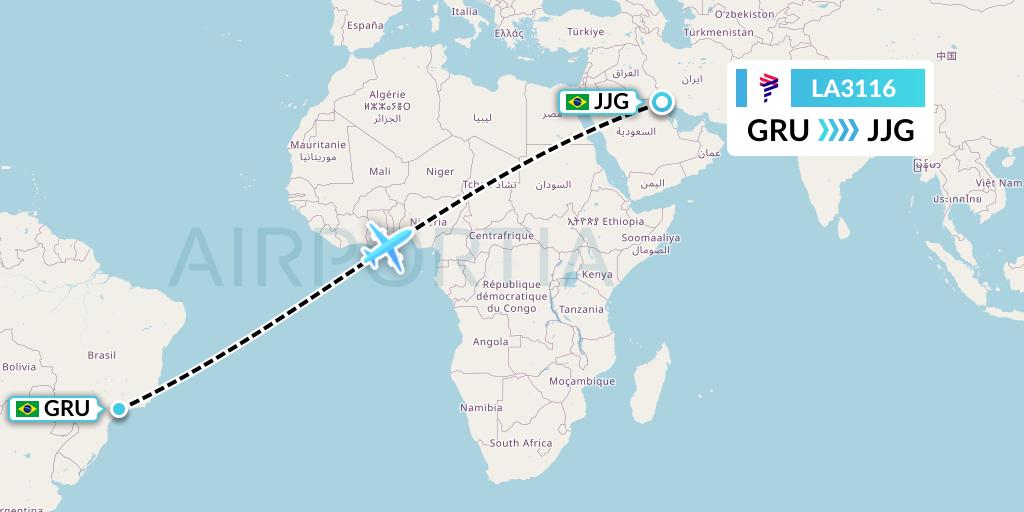 LA3116 LAN Airlines Flight Map: Sao Paulo to Criciuma