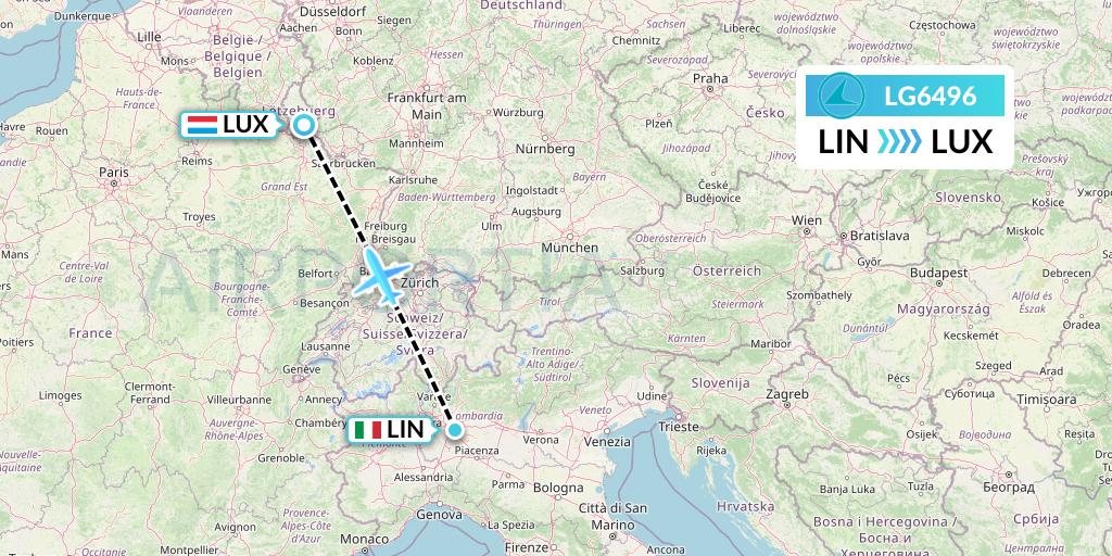 LG6496 Luxair Flight Map: Milan to Luxembourg