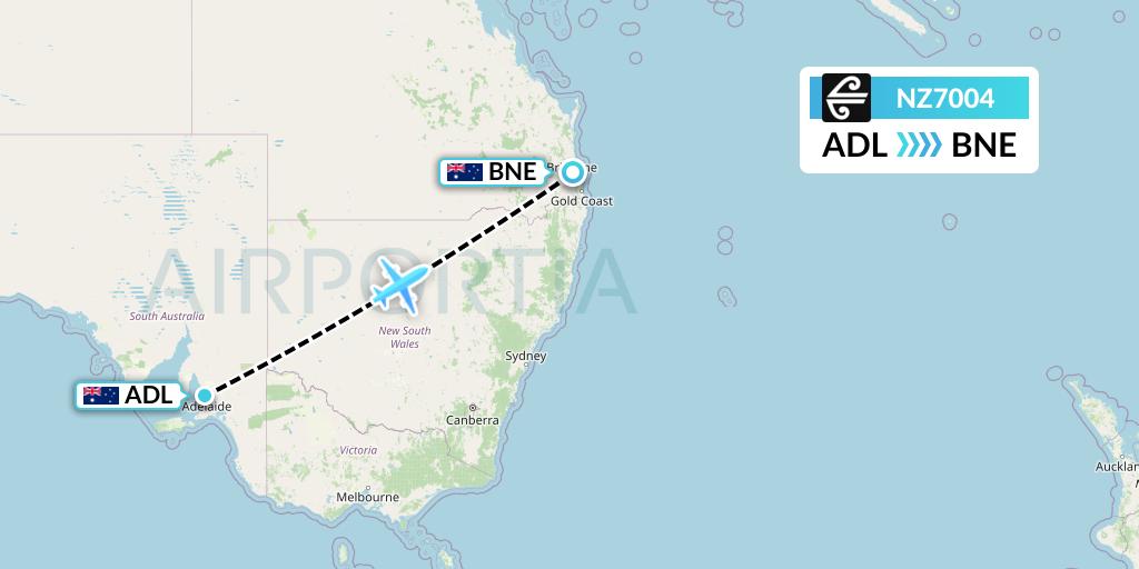 NZ7004 Air New Zealand Flight Map: Adelaide to Brisbane