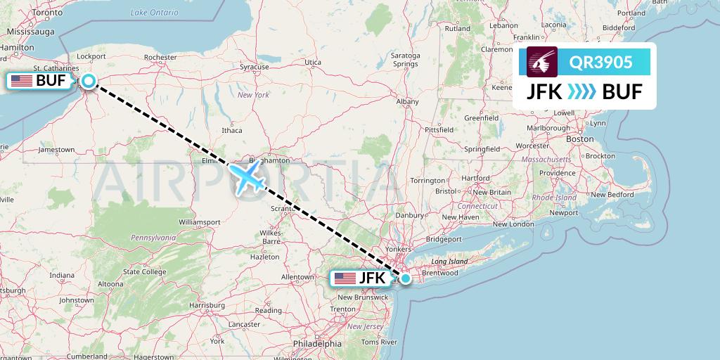 QR3905 Qatar Airways Flight Map: New York to Buffalo